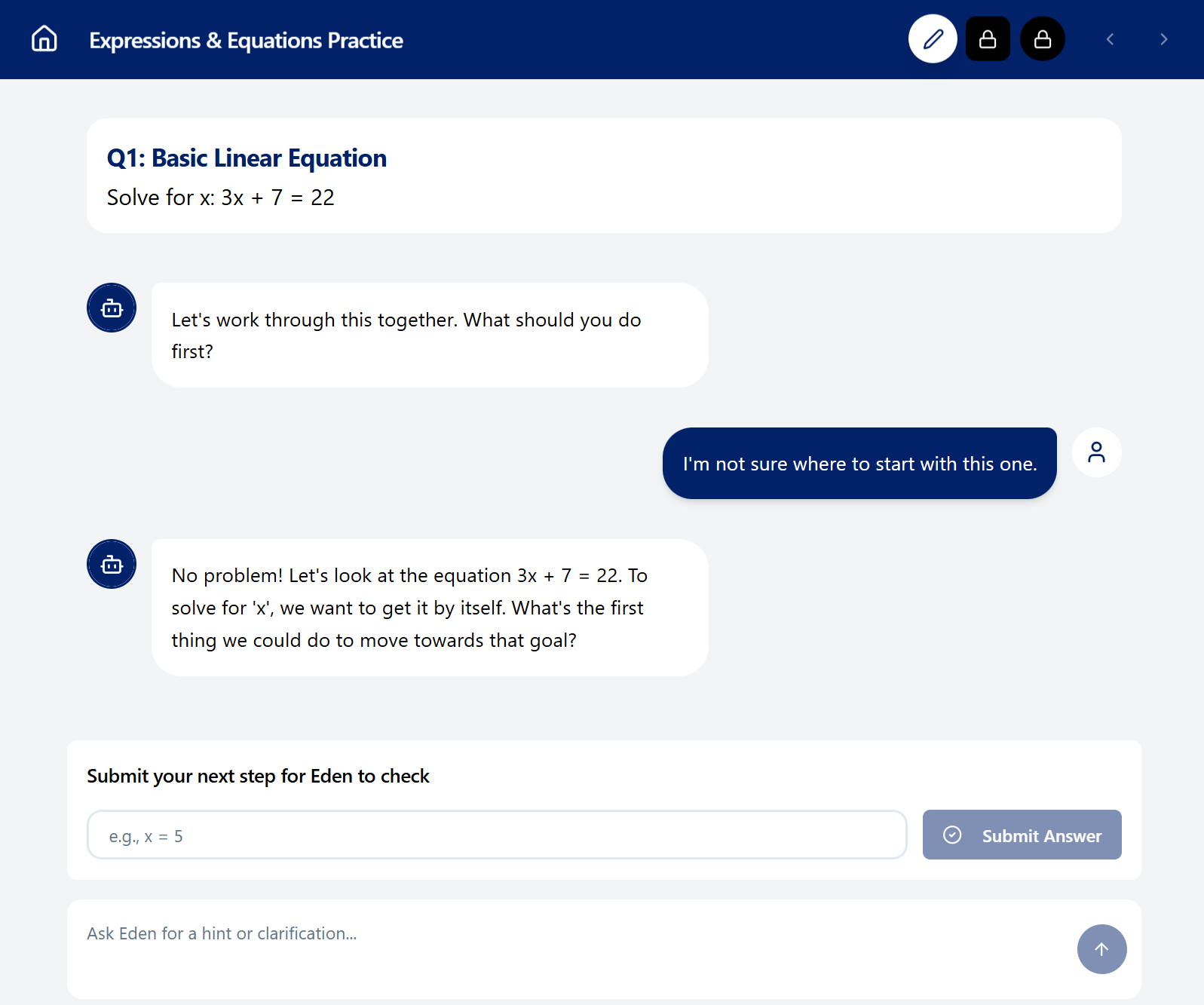 Process-based Learning Interface showing step-by-step problem solving